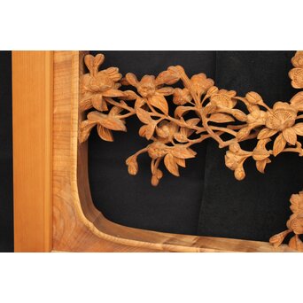 大島五雲 井波彫刻大作 桜と木蓮 2枚1組　X090Y 