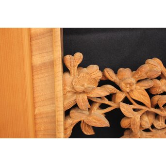 大島五雲 井波彫刻大作 桜と木蓮 2枚1組　X090Y 