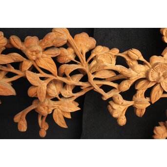 大島五雲 井波彫刻大作 桜と木蓮 2枚1組　X090Y 