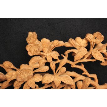 大島五雲 井波彫刻大作 桜と木蓮 2枚1組　X090Y 