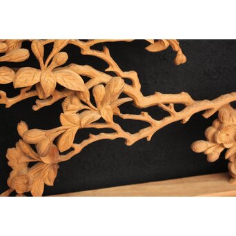 大島五雲 井波彫刻大作 桜と木蓮 2枚1組　X090Y 