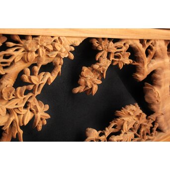 大島五雲 井波彫刻大作 桜と木蓮 2枚1組　X090Y 