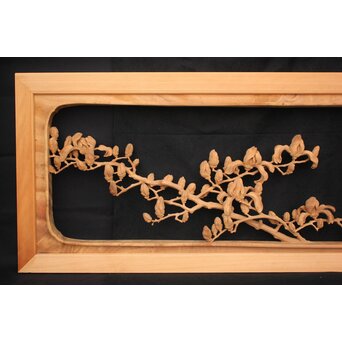 大島五雲 井波彫刻大作 桜と木蓮 2枚1組　X090Y 