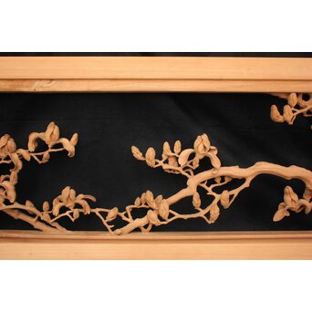 大島五雲 井波彫刻大作 桜と木蓮 2枚1組　X090Y 