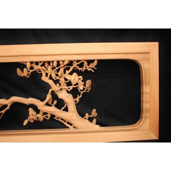 大島五雲 井波彫刻大作 桜と木蓮 2枚1組　X090Y 