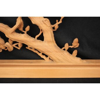 大島五雲 井波彫刻大作 桜と木蓮 2枚1組　X090Y 