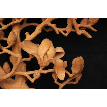 大島五雲 井波彫刻大作 桜と木蓮 2枚1組　X090Y 