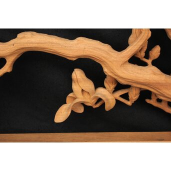 大島五雲 井波彫刻大作 桜と木蓮 2枚1組　X090Y 