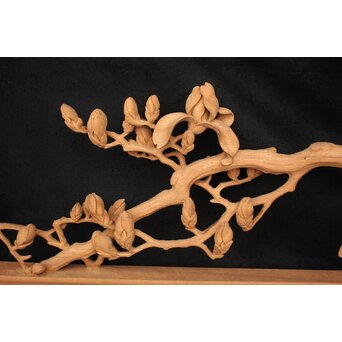 大島五雲 井波彫刻大作 桜と木蓮 2枚1組　X090Y 