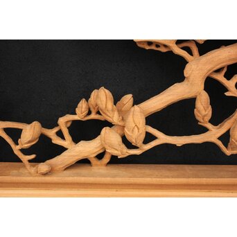 大島五雲 井波彫刻大作 桜と木蓮 2枚1組　X090Y 