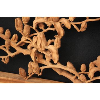 大島五雲 井波彫刻大作 桜と木蓮 2枚1組　X090Y 