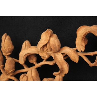 大島五雲 井波彫刻大作 桜と木蓮 2枚1組　X090Y 