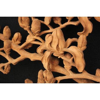 大島五雲 井波彫刻大作 桜と木蓮 2枚1組　X090Y 