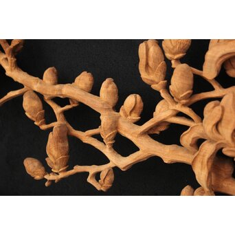 大島五雲 井波彫刻大作 桜と木蓮 2枚1組　X090Y 