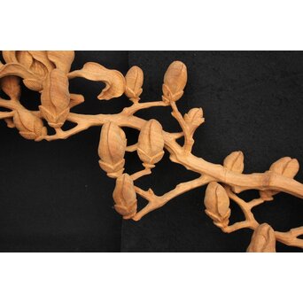 大島五雲 井波彫刻大作 桜と木蓮 2枚1組　X090Y 