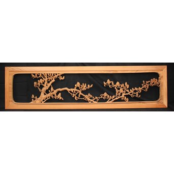 大島五雲 井波彫刻大作 桜と木蓮 2枚1組　X090Y 