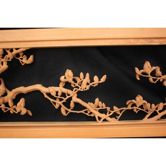 大島五雲 井波彫刻大作 桜と木蓮 2枚1組　X090Y 