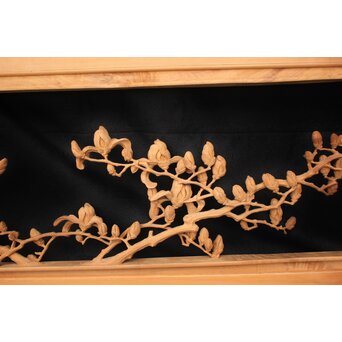 大島五雲 井波彫刻大作 桜と木蓮 2枚1組　X090Y 