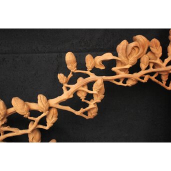 大島五雲 井波彫刻大作 桜と木蓮 2枚1組　X090Y 