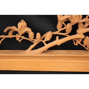 大島五雲 井波彫刻大作 桜と木蓮 2枚1組　X090Y 