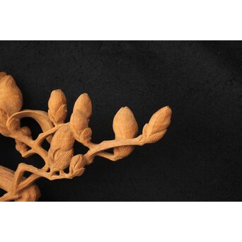 大島五雲 井波彫刻大作 桜と木蓮 2枚1組　X090Y 