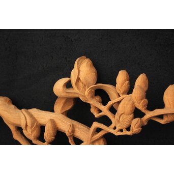 大島五雲 井波彫刻大作 桜と木蓮 2枚1組　X090Y 