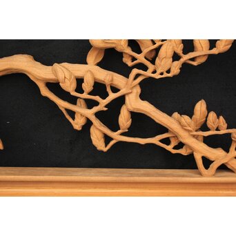 大島五雲 井波彫刻大作 桜と木蓮 2枚1組　X090Y 