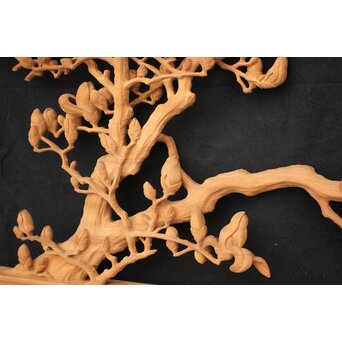 大島五雲 井波彫刻大作 桜と木蓮 2枚1組　X090Y 