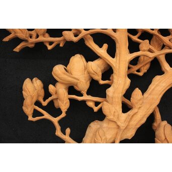 大島五雲 井波彫刻大作 桜と木蓮 2枚1組　X090Y 