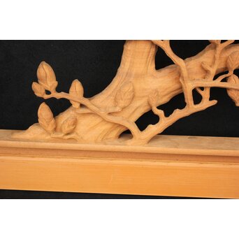 大島五雲 井波彫刻大作 桜と木蓮 2枚1組　X090Y 