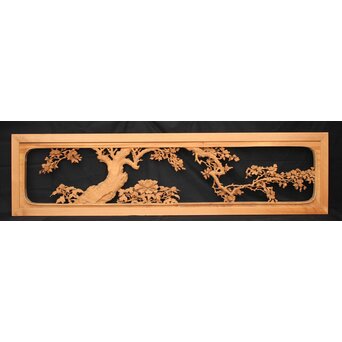 大島五雲 井波彫刻大作 桜と木蓮 2枚1組　X090Y 