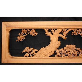 大島五雲 井波彫刻大作 桜と木蓮 2枚1組　X090Y 