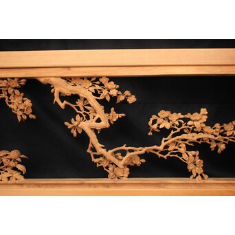 大島五雲 井波彫刻大作 桜と木蓮 2枚1組　X090Y 