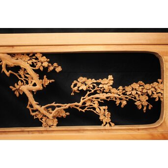 大島五雲 井波彫刻大作 桜と木蓮 2枚1組　X090Y 