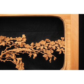 大島五雲 井波彫刻大作 桜と木蓮 2枚1組　X090Y 