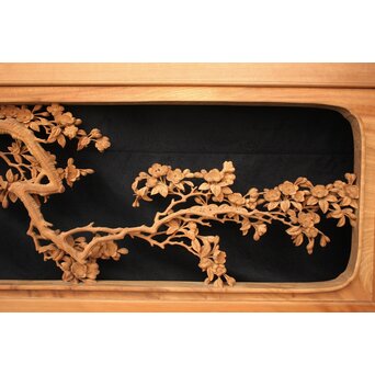 大島五雲 井波彫刻大作 桜と木蓮 2枚1組　X090Y 