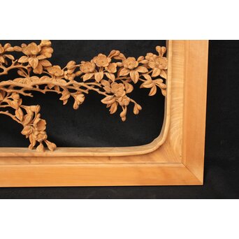 大島五雲 井波彫刻大作 桜と木蓮 2枚1組　X090Y 