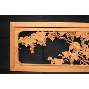 大島五雲 井波彫刻大作 葡萄と栗鼠 2枚1組　X091Y 