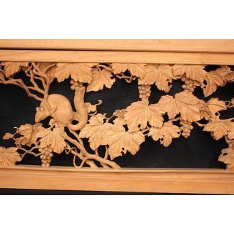 大島五雲 井波彫刻大作 葡萄と栗鼠 2枚1組　X091Y 