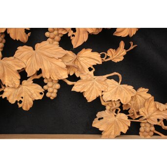 大島五雲 井波彫刻大作 葡萄と栗鼠 2枚1組　X091Y 