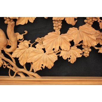 大島五雲 井波彫刻大作 葡萄と栗鼠 2枚1組　X091Y 