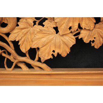 大島五雲 井波彫刻大作 葡萄と栗鼠 2枚1組　X091Y 