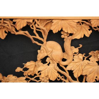 大島五雲 井波彫刻大作 葡萄と栗鼠 2枚1組　X091Y 