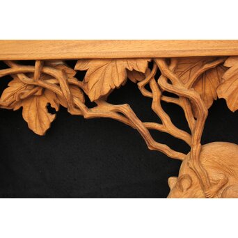 大島五雲 井波彫刻大作 葡萄と栗鼠 2枚1組　X091Y 