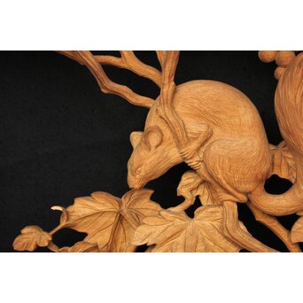 大島五雲 井波彫刻大作 葡萄と栗鼠 2枚1組　X091Y 