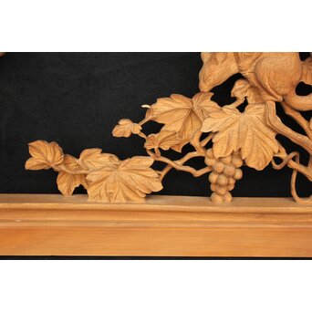 大島五雲 井波彫刻大作 葡萄と栗鼠 2枚1組　X091Y 