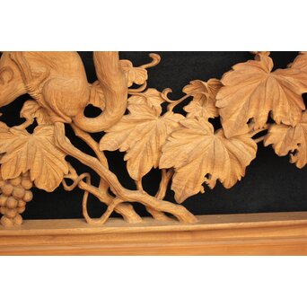 大島五雲 井波彫刻大作 葡萄と栗鼠 2枚1組　X091Y 