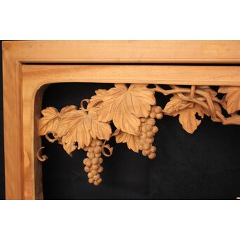 大島五雲 井波彫刻大作 葡萄と栗鼠 2枚1組　X091Y 