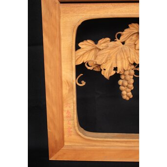 大島五雲 井波彫刻大作 葡萄と栗鼠 2枚1組　X091Y 