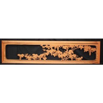 大島五雲 井波彫刻大作 葡萄と栗鼠 2枚1組　X091Y 